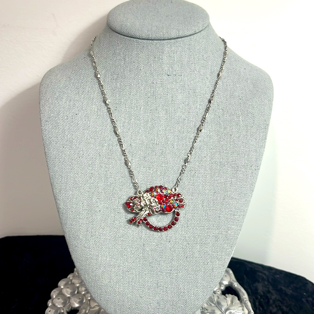 Vintage Red Hat Rhinestone Pendant Necklace
